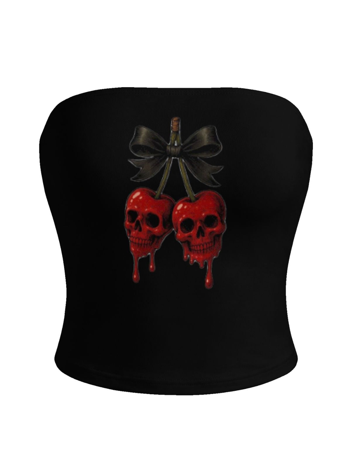 Red Cherry Skull Print Strapless Top