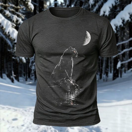 DTG Moonlight Panther Printed Short Sleeve T-Shirt