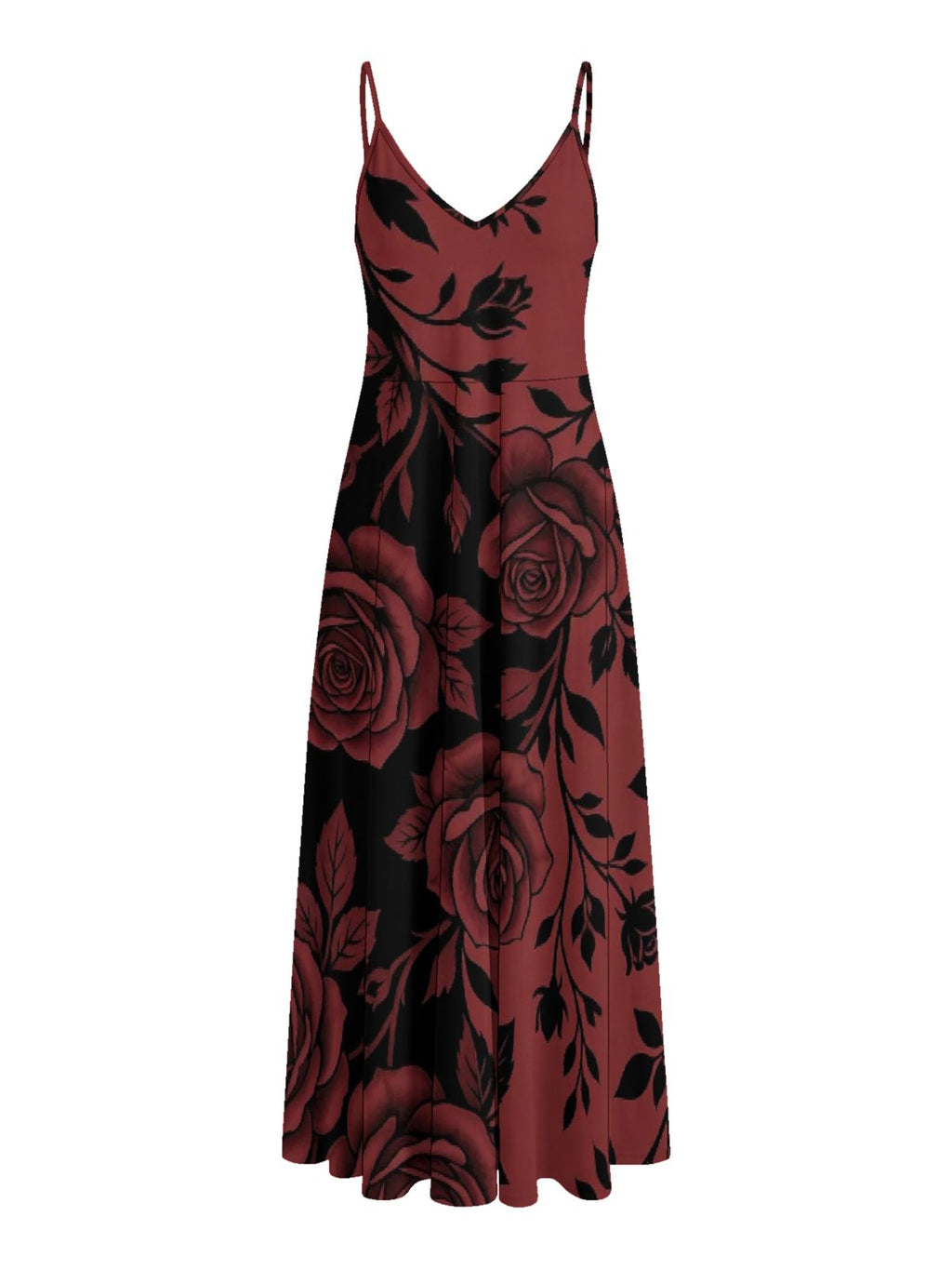 Vintage Red Rose Strapless Maxi Dress