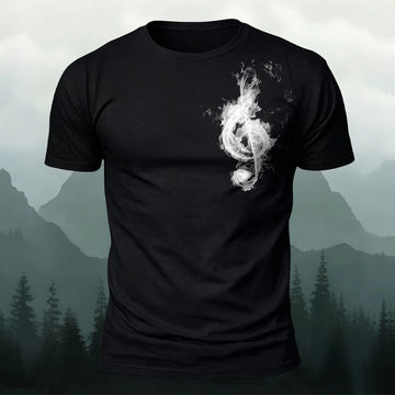 DTG Smoky Musical Note Printed Short Sleeve T-Shirt