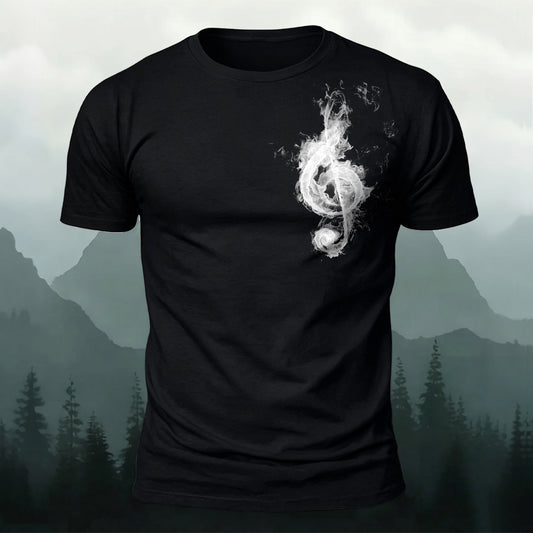 DTG Smoky Musical Note Printed Short Sleeve T-Shirt