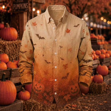 Festive Fall Pumpkin Patch Graphic Casual Long Sleeve Shirt