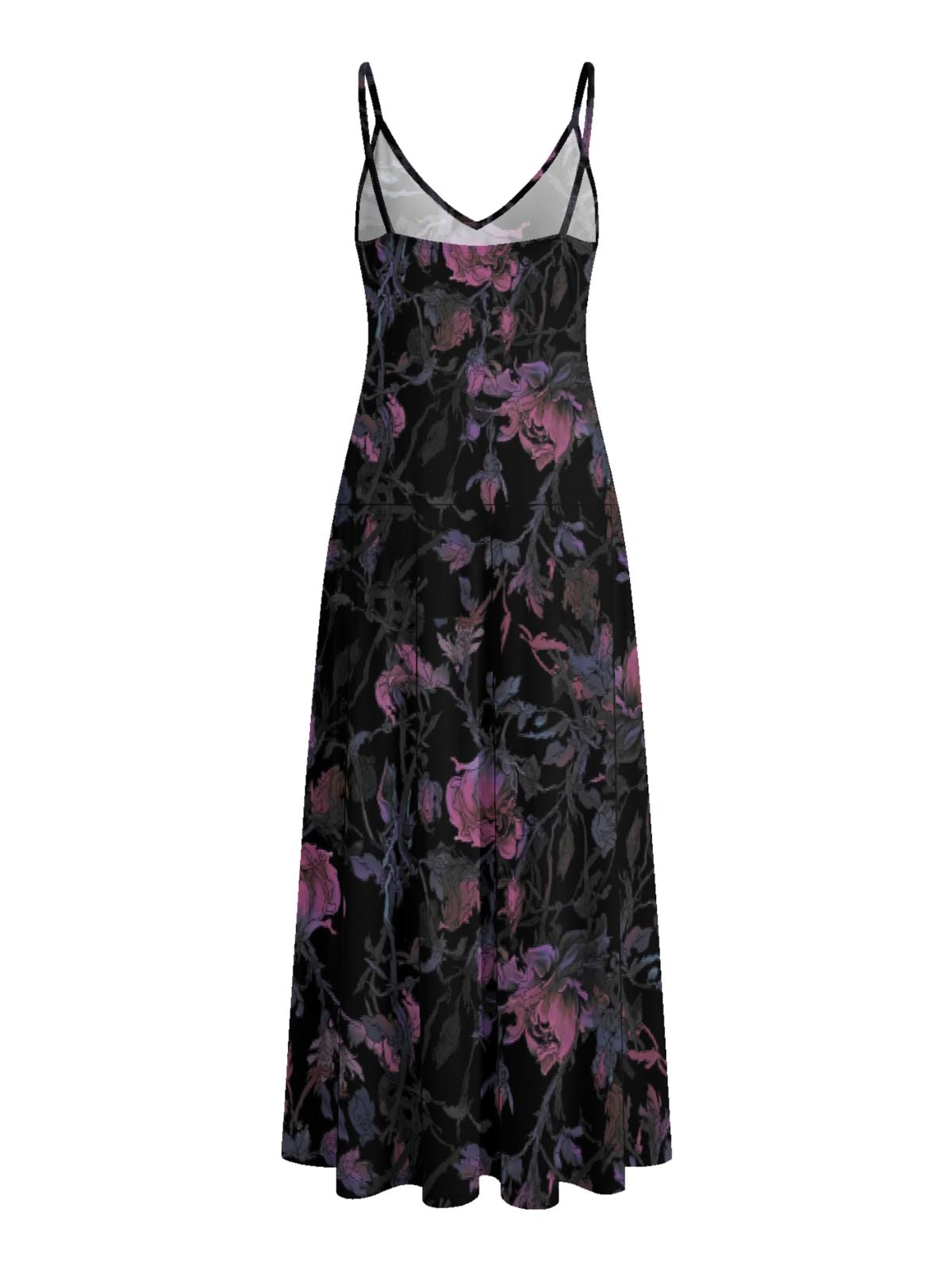 Vintage Purple Print V-Neck Spaghetti-Strap Dress