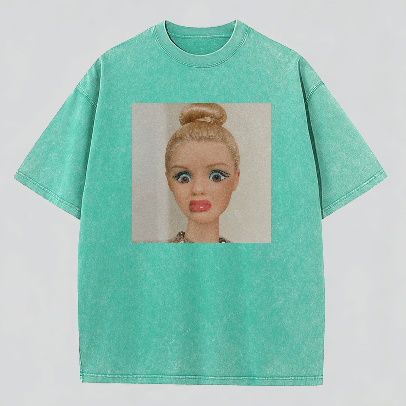 Shocked Expression Print Washed Cotton T-Shirt