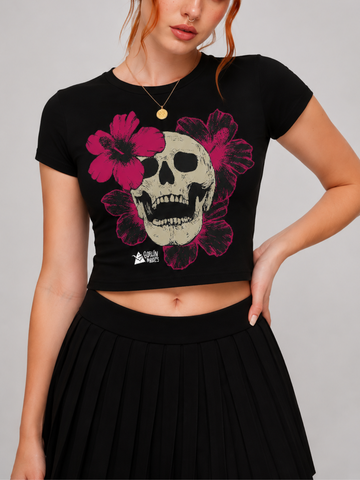 Death and Blossoms Coexist Skull Crop Top