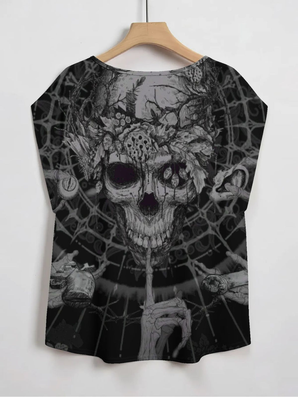 Dark Skull Print Short-Sleeve V-Neck T-Shirt