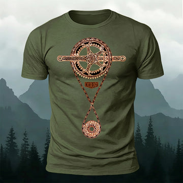 Cotton Bicycle Chain Retro-Print Crew-Neck T-Shirt