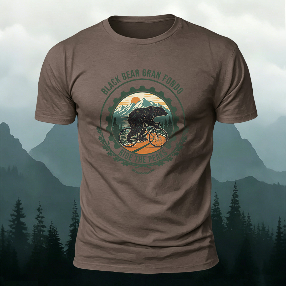 Black Bear Outdoor Cycling Round-Print Casual Cotton Tee