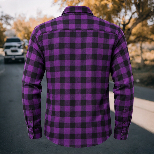 Men's Vintage Purple & Black Plaid Flannel Long Sleeve Shirt
