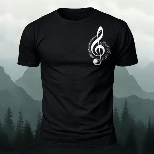 Musical Note With Staff Printed Short Sleeve T-Shirt