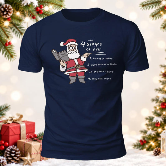 4 Stages of Life Santa Printed Short Sleeve T-Shirt