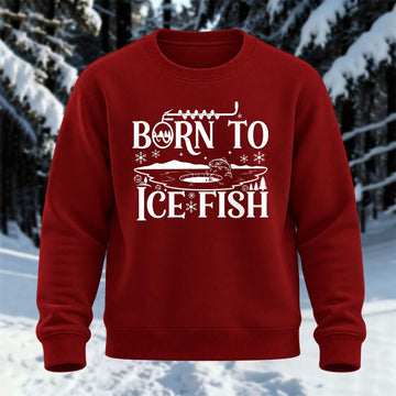 Born To Ice Fish Printed Round Neck Sweatshirt