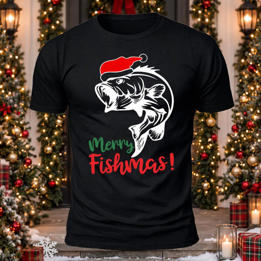 Merry Fishmas Printed Casual Short Sleeve T-Shirt