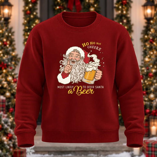 Ho Ho Ho Cheers Printed Round Neck Sweatshirt