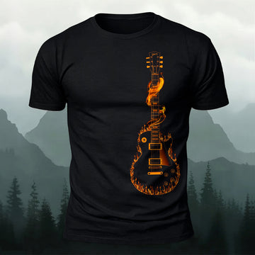 The Guitar On Fire Printed Short Sleeve T-Shirt