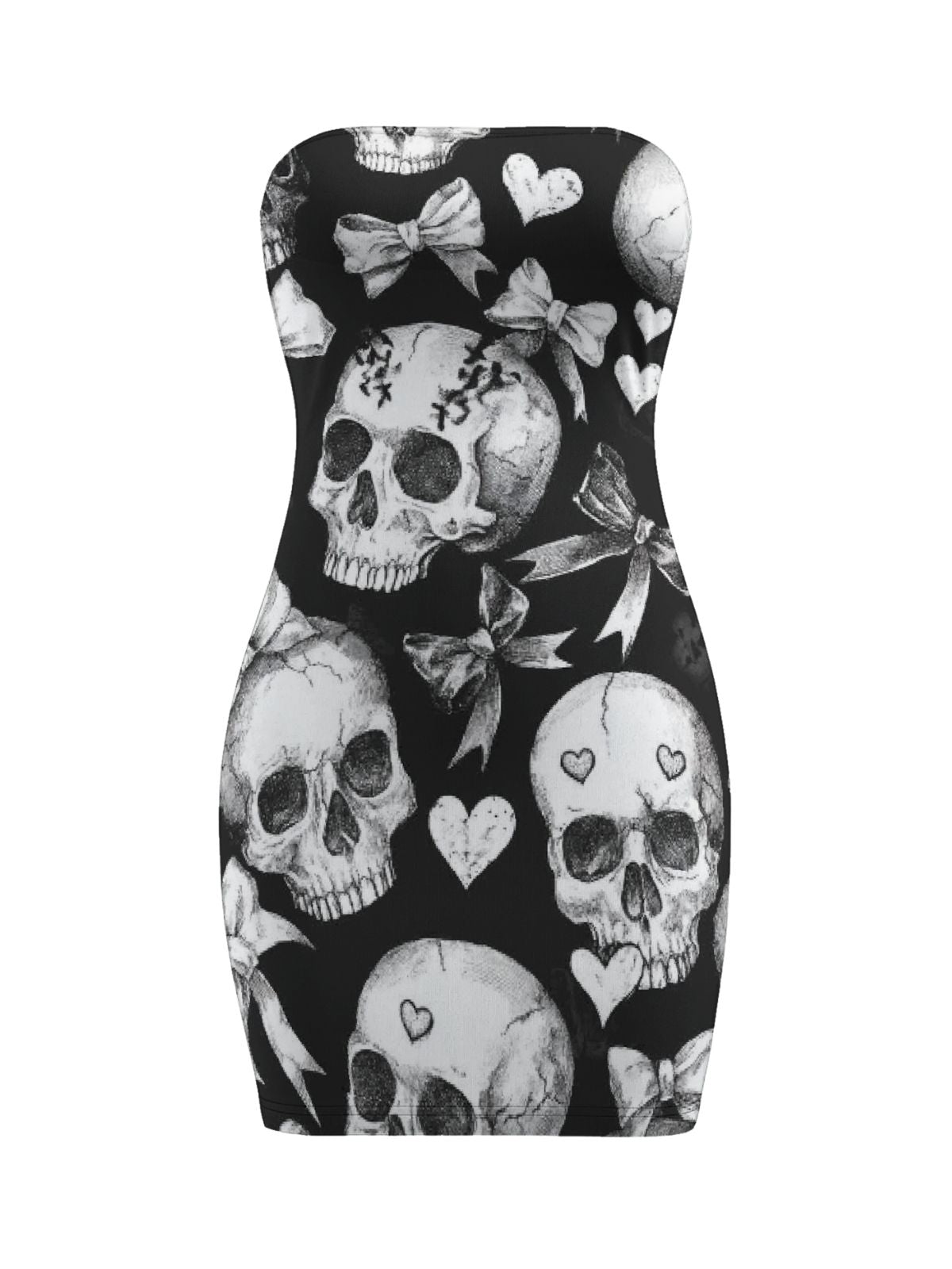 Fashionable Gothic Skeleton-Print Bodycon Dress