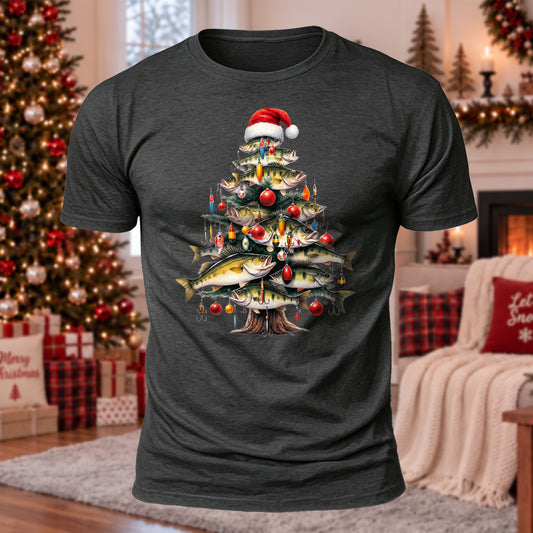Fishes Christmas Tree Printed Short Sleeve T-Shirt