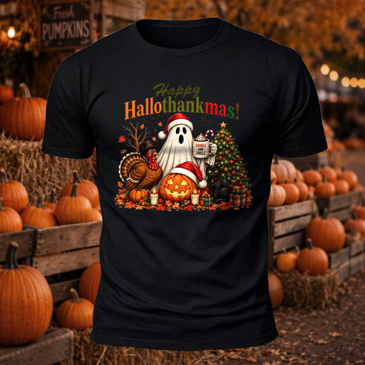 Happy Hallothankmas Printed Short Sleeve T-Shirt