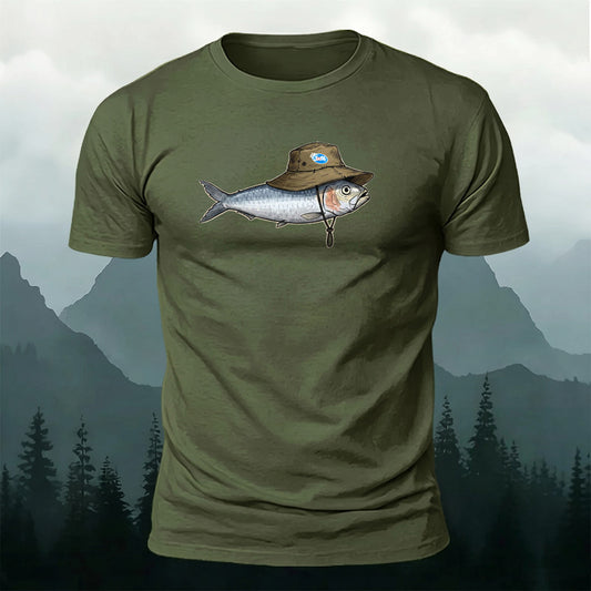 Premium Cotton Hat Fish Print Casual T‑Shirt