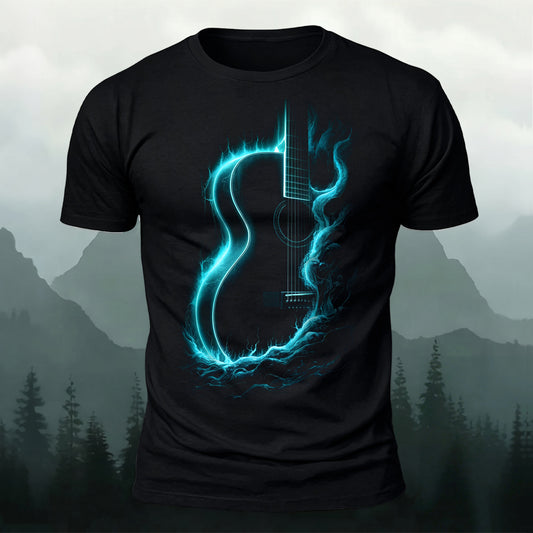 DTG Glowing Guitar Printed Short Sleeve T-Shirt