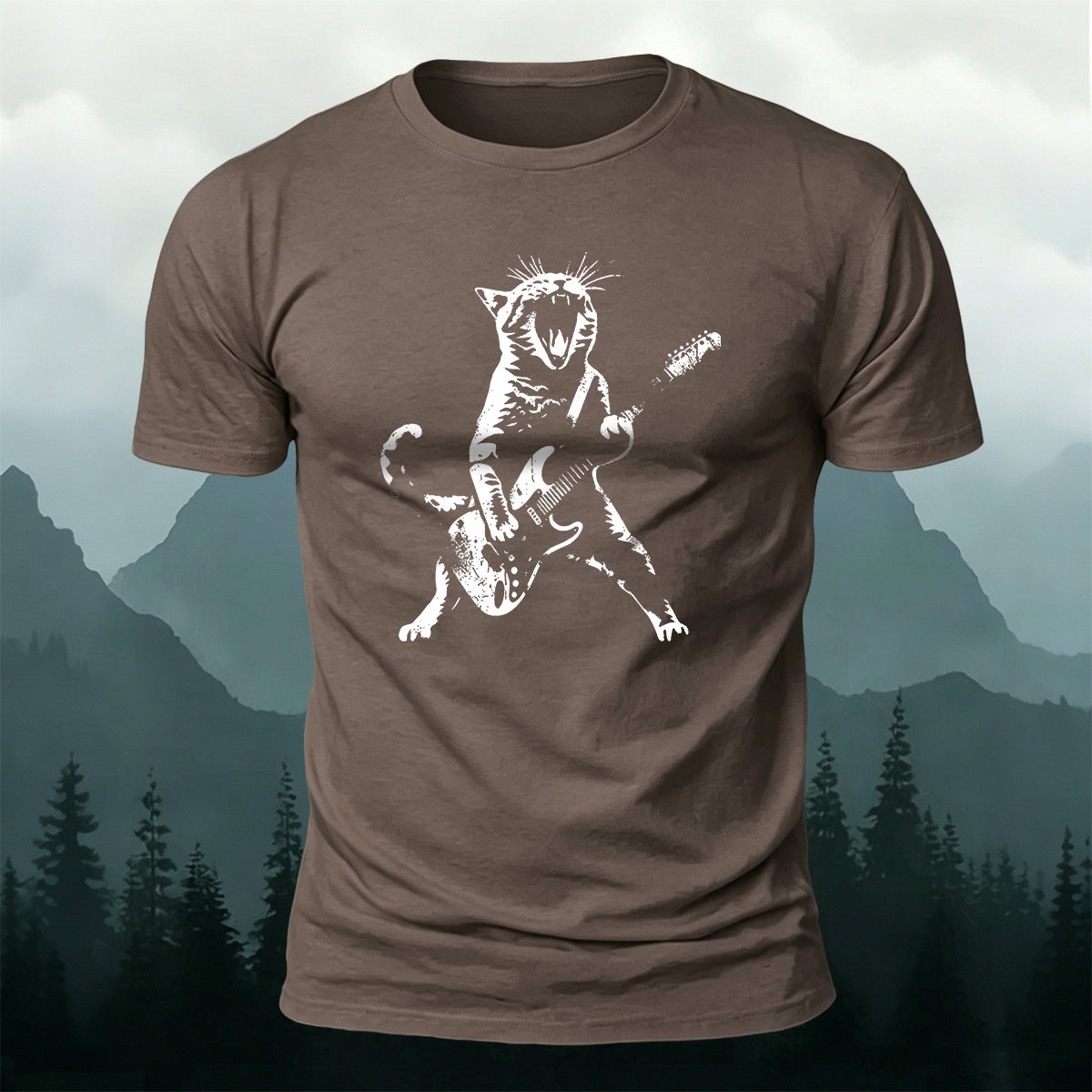 Cotton Rock ‘n’ Roll Cat Print Casual T-Shirt