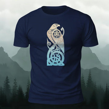 Viking Crow Totem Printed Short Sleeve T-Shirt