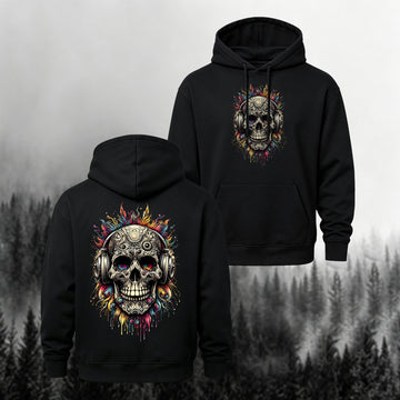 Cotton-Blend Skull-Printed Headphones Casual Hoodie