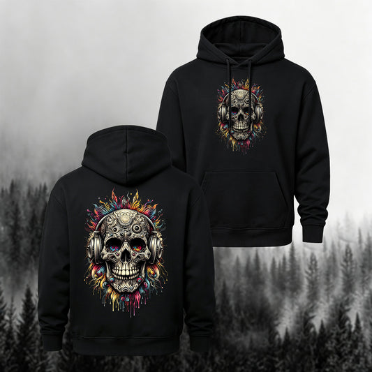 Cotton-Blend Skull-Printed Headphones Casual Hoodie