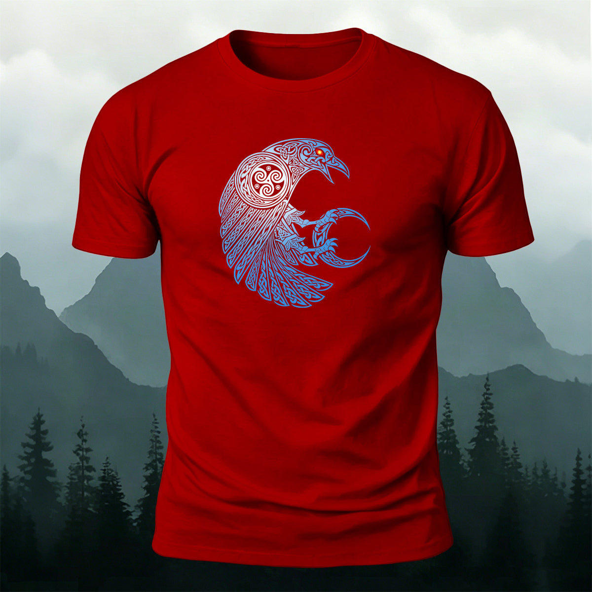 Red-Eyed Crow Print Soft-Touch Cotton T-Shirt