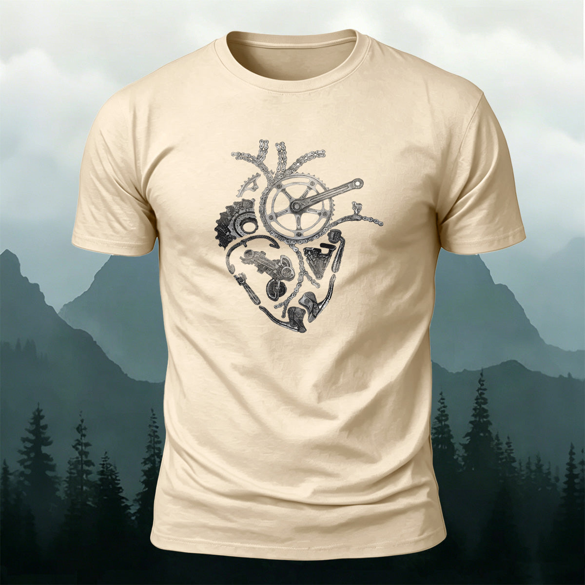 Musical Instruments and Hearts Fun Print Cotton T-Shirt Beige