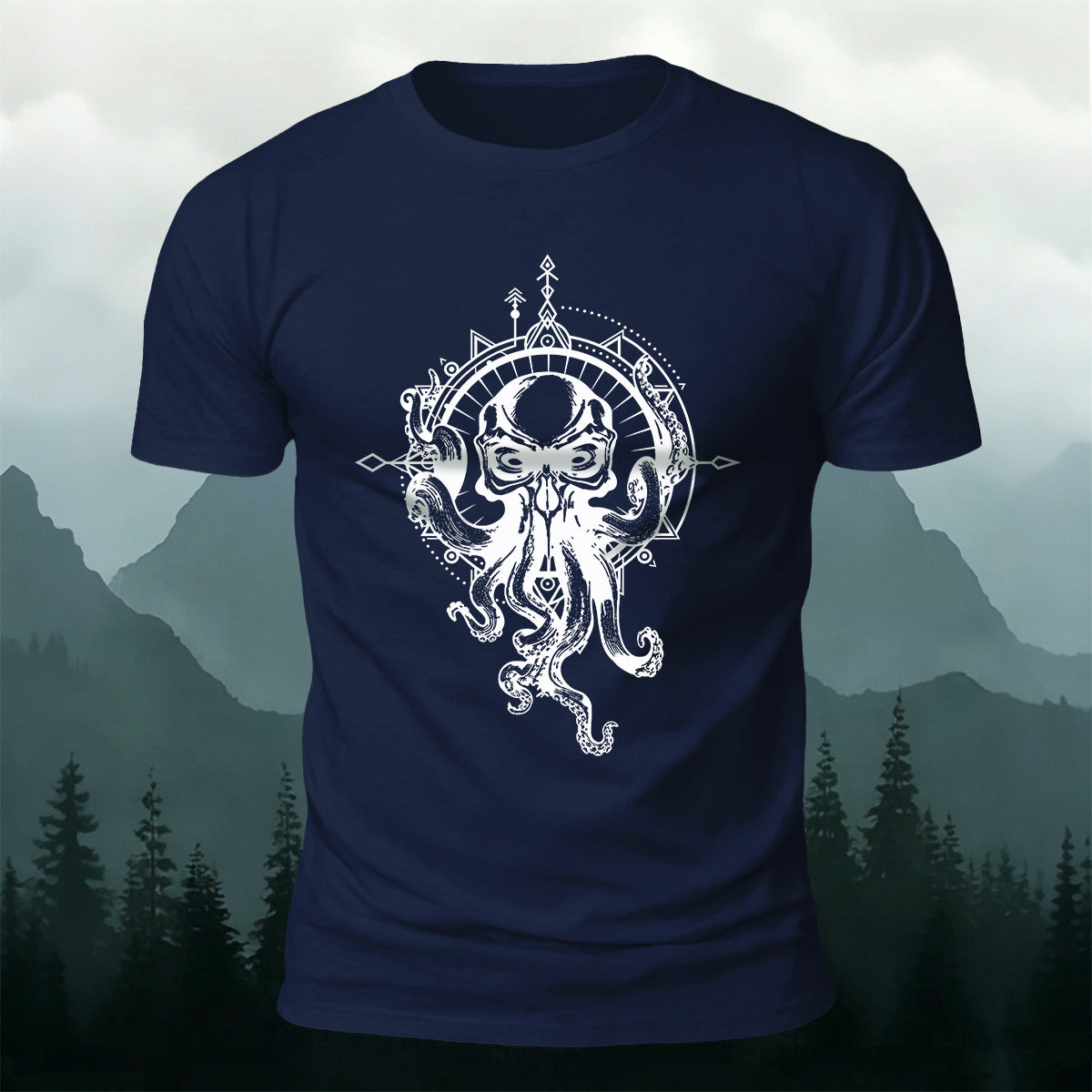Vintage Octopus Print Outdoor Cotton T-Shirt