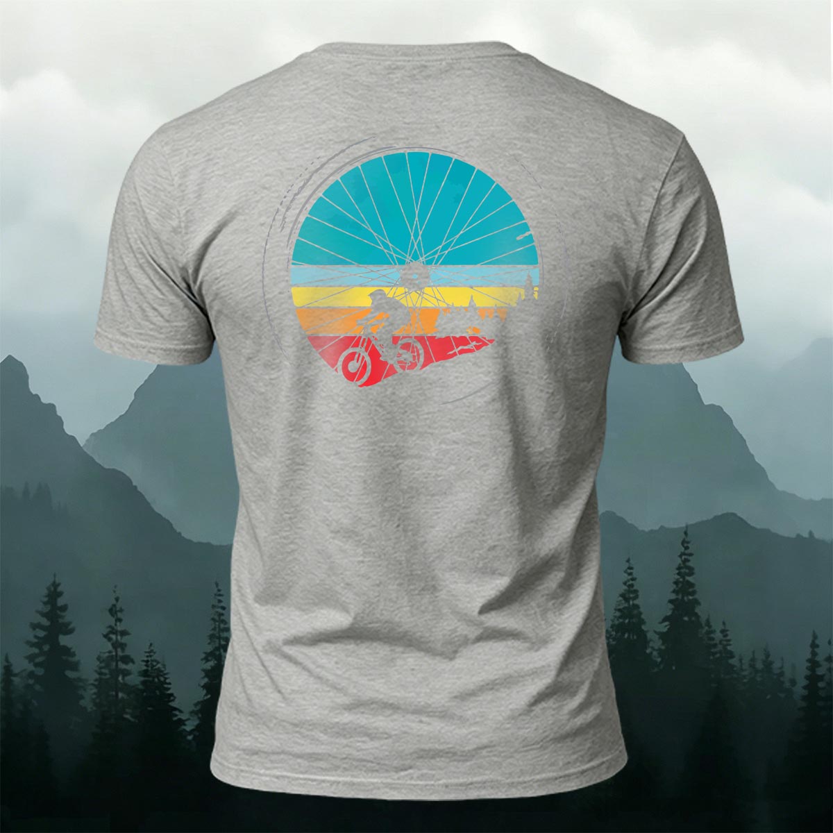 Cycling Wheel Pattern Outdoor Breathable Casual T-shirt Grey