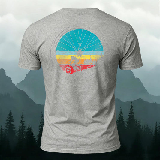Cycling Wheel Pattern Outdoor Breathable Casual T-shirt Grey