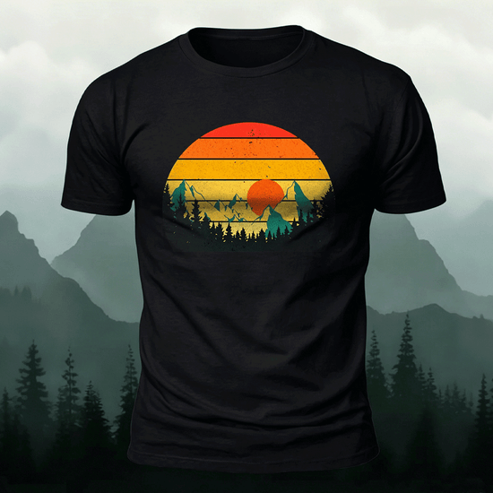 Sunset Scenery Print Vintage Skin-friendly T-Shirt Black