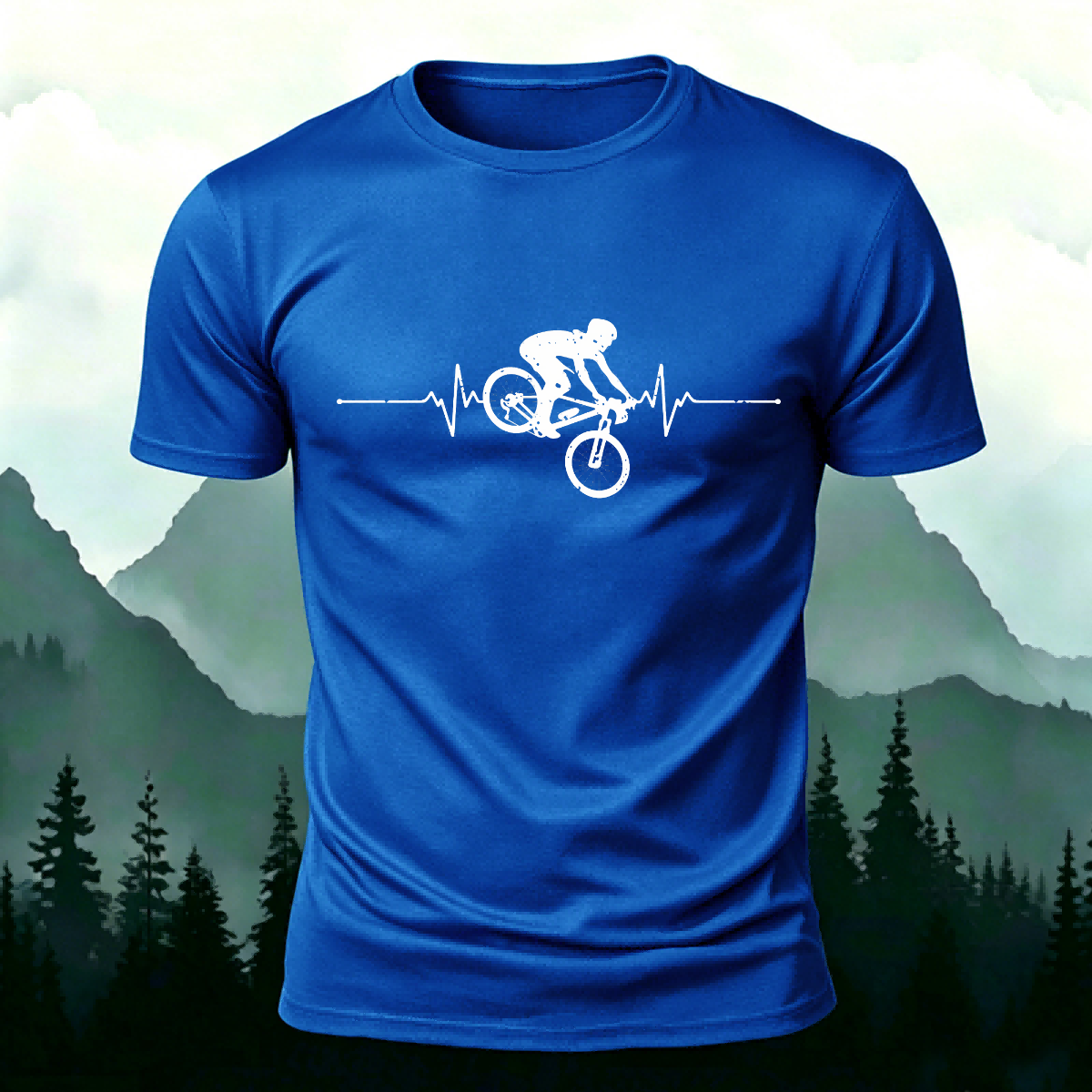 Minimalist Cycling Pattern Soft Comfortable Cotton T-Shirt Blue
