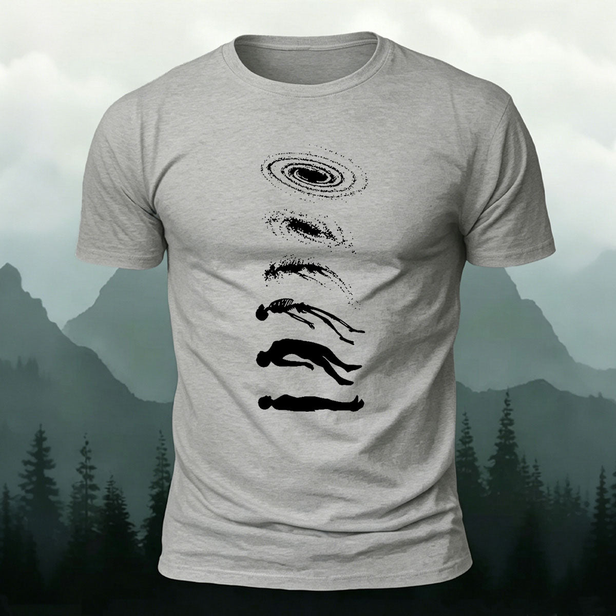Artistic Pattern Mountain-style Casual Skin-friendly T-shirt Grey