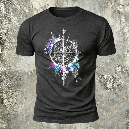 Compass Art Graphic 100% Cotton Casual T-Shirt Dark Grey