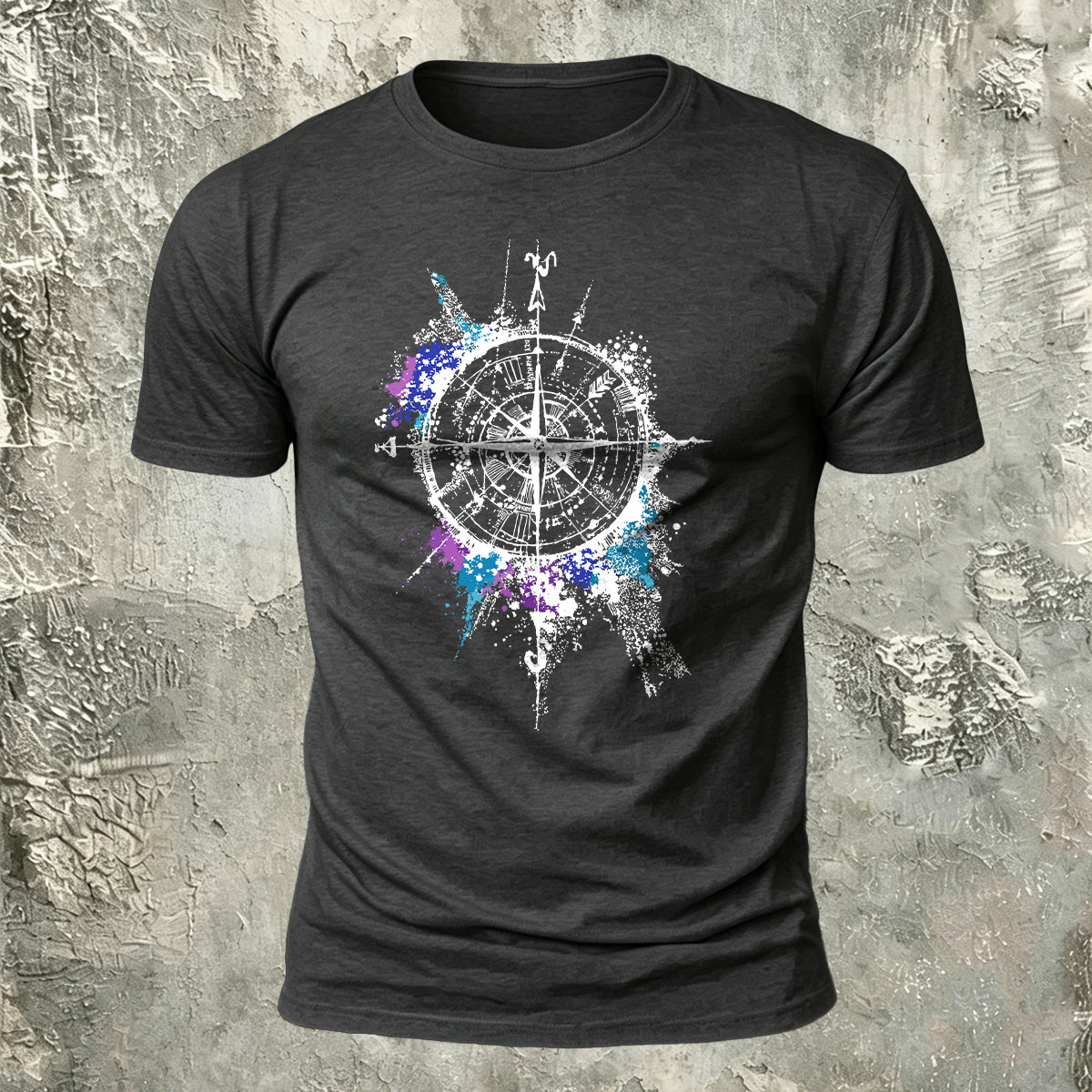 Compass Art Graphic 100% Cotton Casual T-Shirt Dark Grey