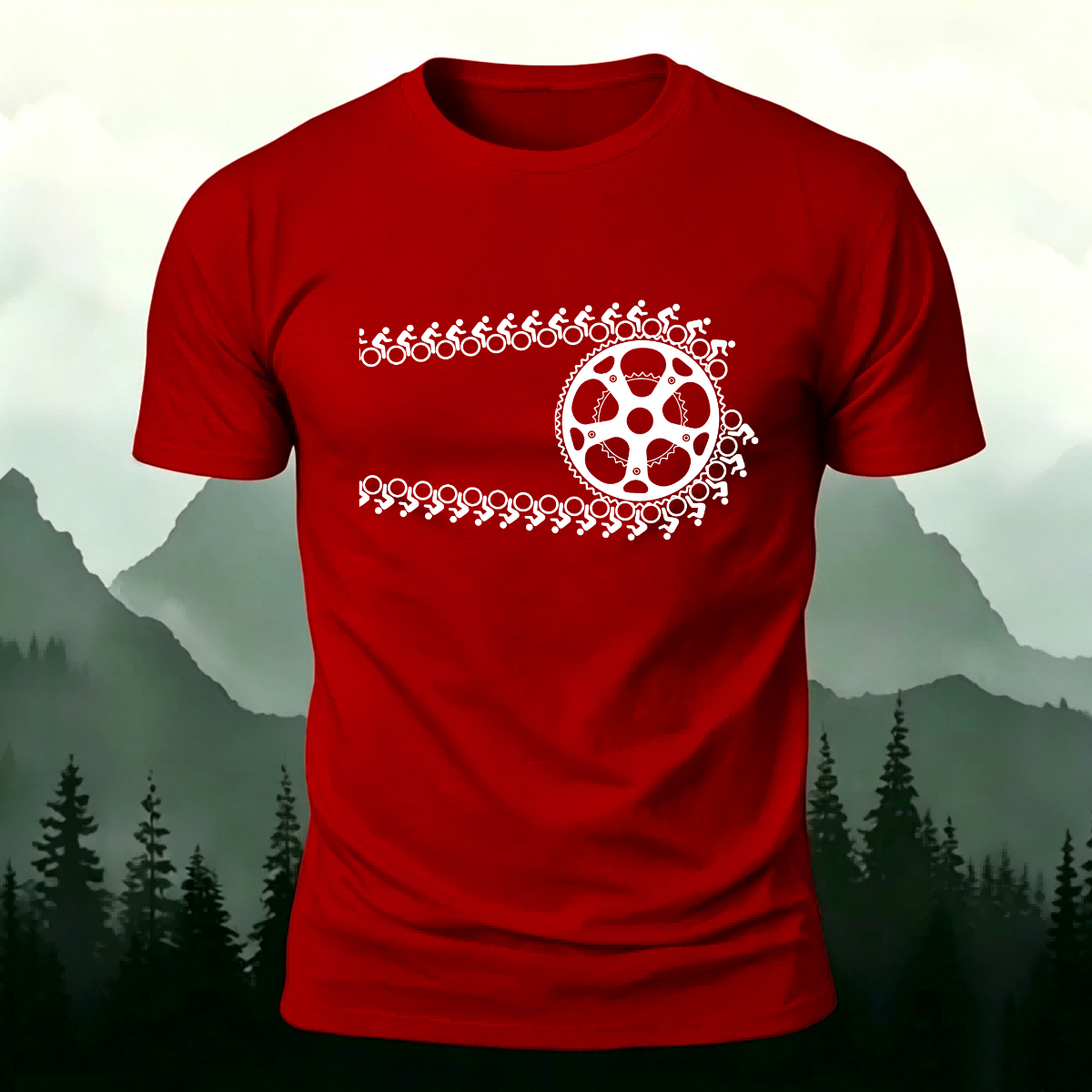 Artistic Cycling Pattern Outdoor Style Skin-Friendly T-Shirt Red