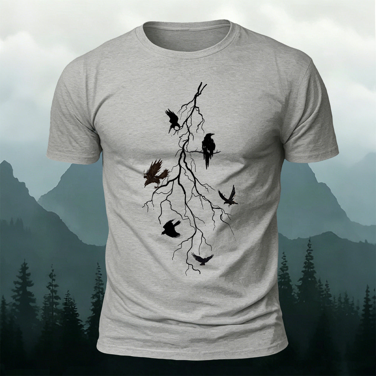 Dead Branches and Crows Print Casual 100% Cotton T-Shirt