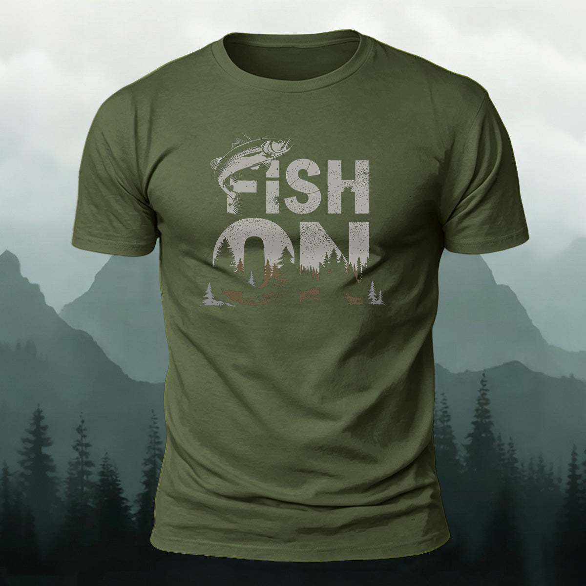 Fish on Art Print Cotton Outdoor Casual T-Shirt