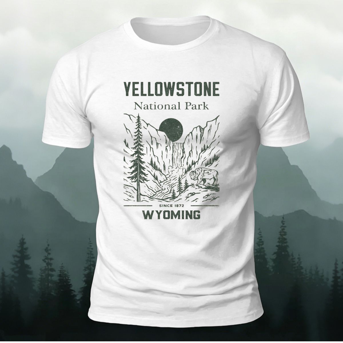 Valley Scenery Pattern Casual Premium Cotton T-Shirt White