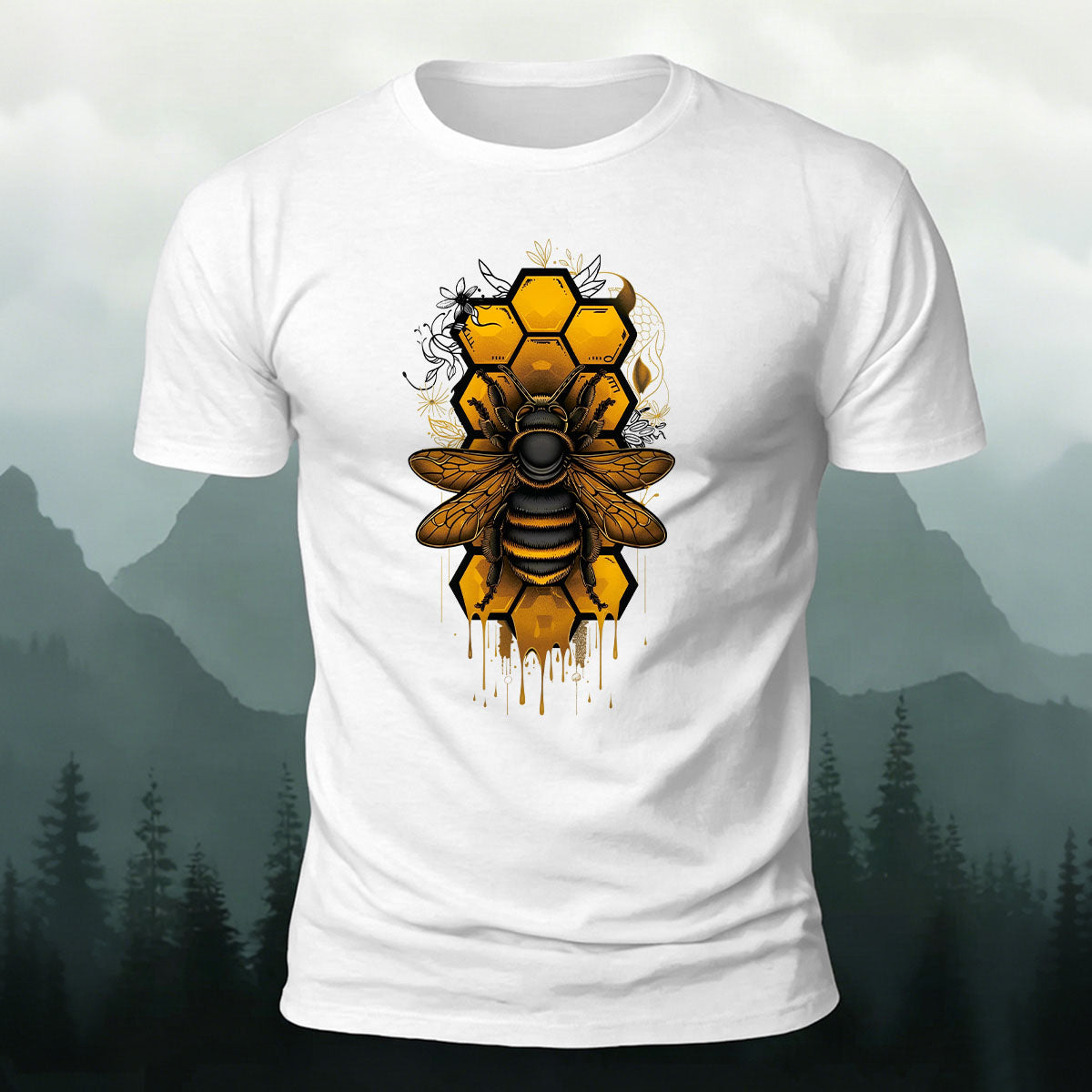 Bee Print Casual Natural 100% Cotton T-Shirt