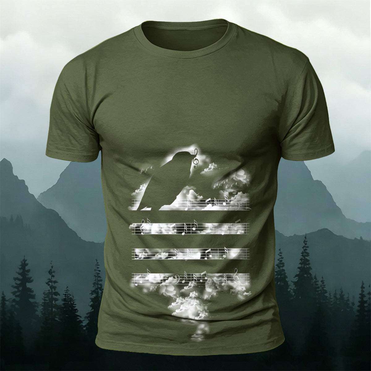 Sheet Music Bird Print Casual Breathable T-Shirt
