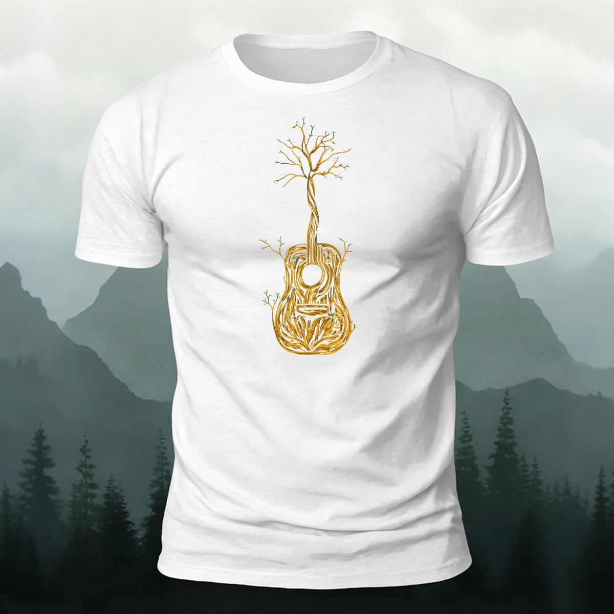 Artistic Tree Print Premium Cotton Casual T-Shirt White