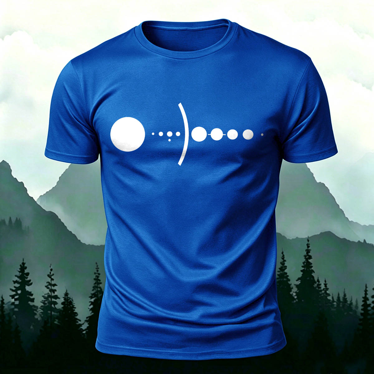 Solar System Silhouette Print  Casual  Cotton T-Shirt Blue