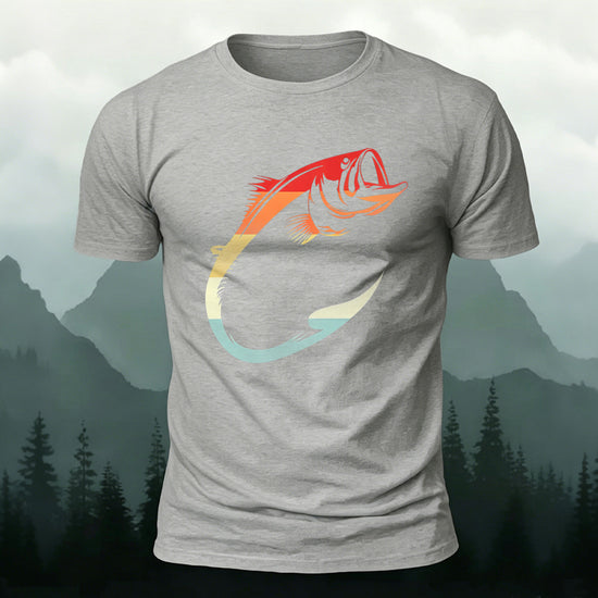 Colorful Hook Print Breathable Material Casual T-Shirt Grey