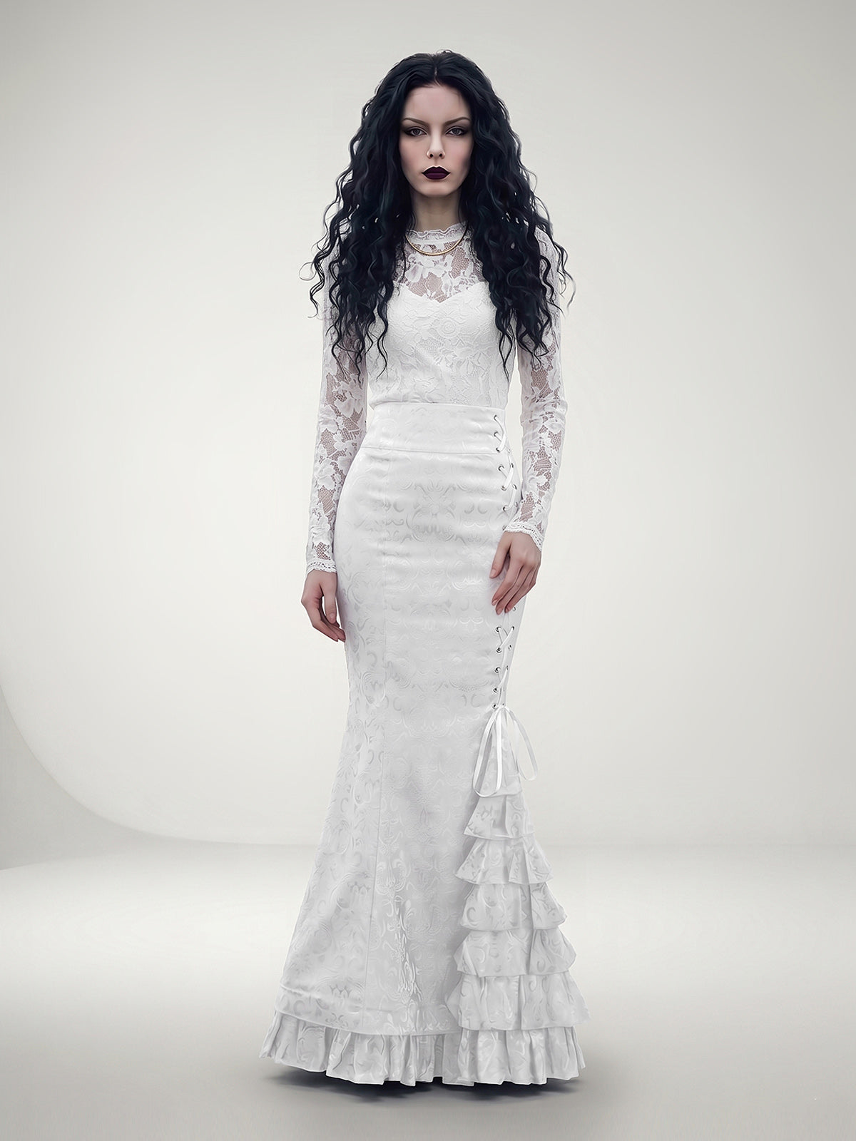 Gothic-Style Vintage Floral Fitted Mermaid Skirt