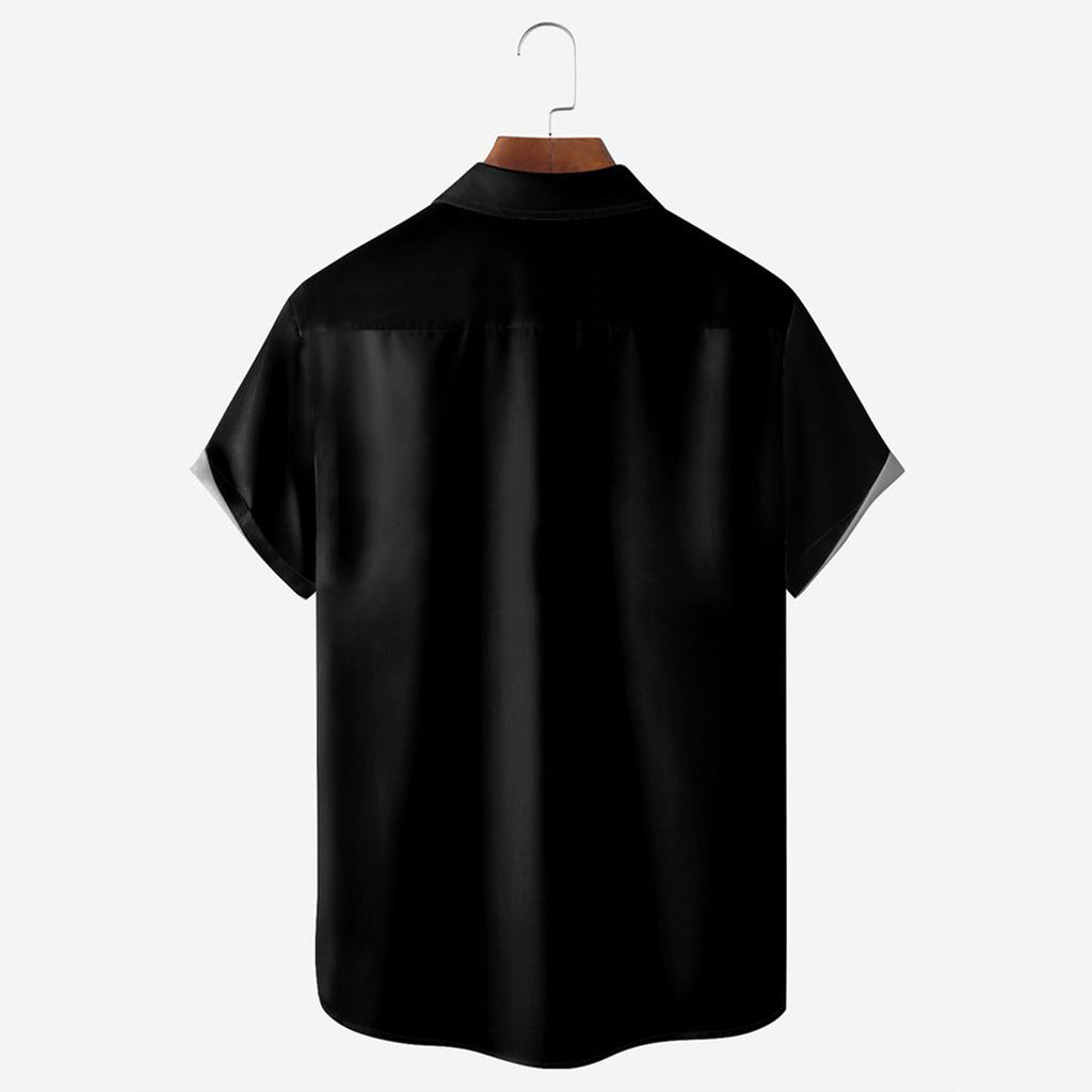 Musical Note Print Black-and-white Color-block Shirt
