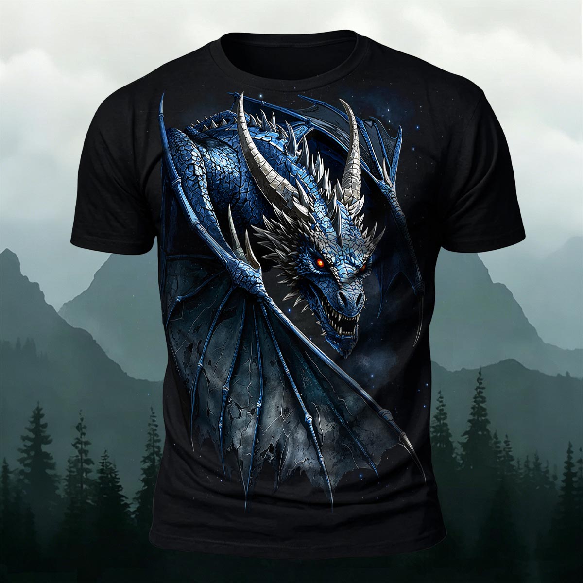 Fierce Dragon Print Cool Casual Premium Cotton T-Shirt Black